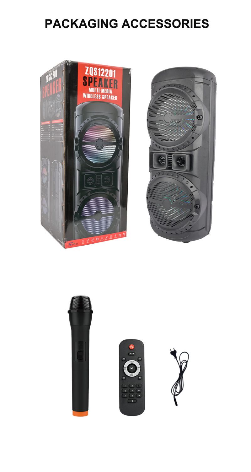 ZQS12201 Kaksois 12-tuumainen basso ulkokäyttöön tarkoitettu Bluetooth-kaiutin Kannettava tehokas subwoofer_voghion.com