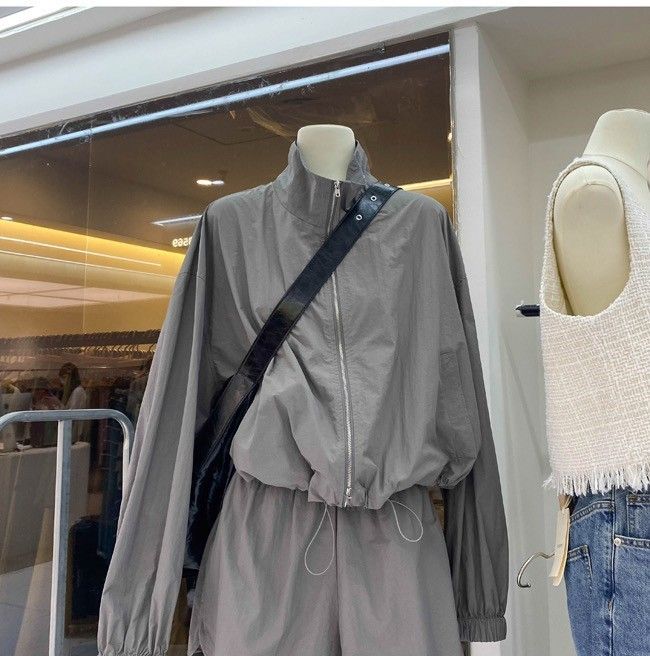 American Casual Sun Protection Clothing For Women Fashion Sports Style Turn-down Collar Drawstring Jacket Wide-leg_voghion.com