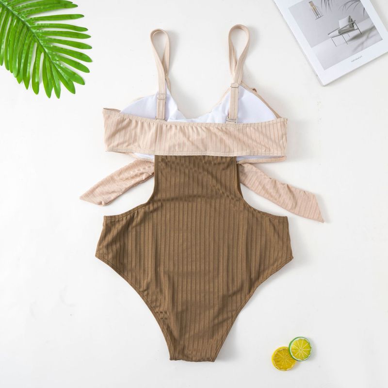 New Fat MM Large One Piece Contrast Color Bikini Plus Size Swimsuit DM226_voghion.com