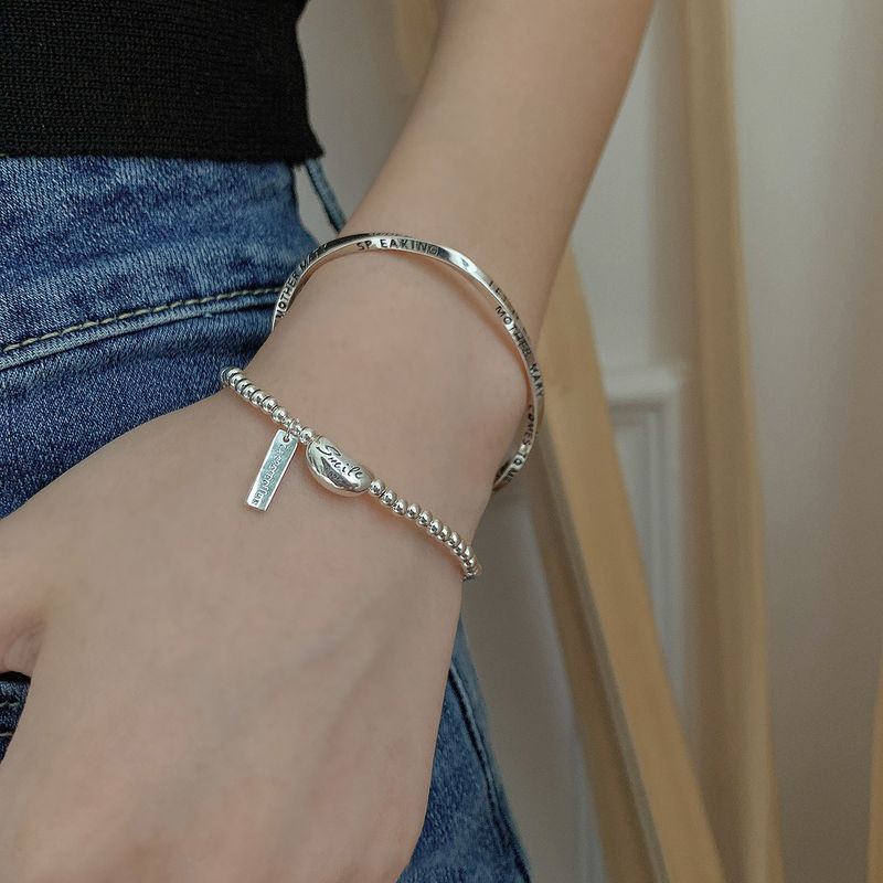 „S Pure Sier Smile Pea“ pakabinama moteriška rankdarbių apyrankė, šalta, paprasta korėjietiško dizaino, maža ir unikali._voghion.com