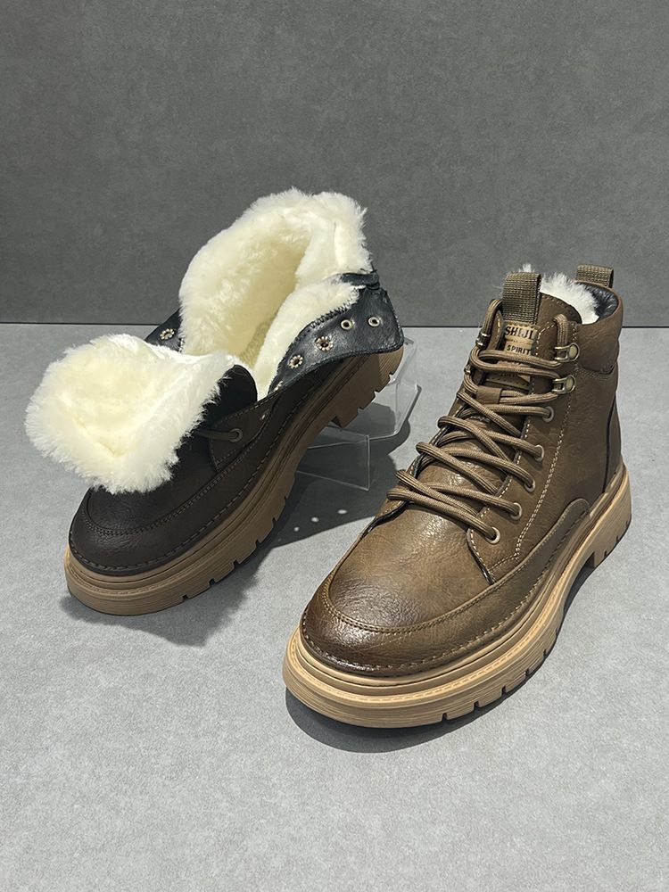 Winter Thickened Snow With Fleece Lining, Warm Large Cotton Boots, Men's Genuine Leather High-top Thick-soled Non-slip_voghion.com