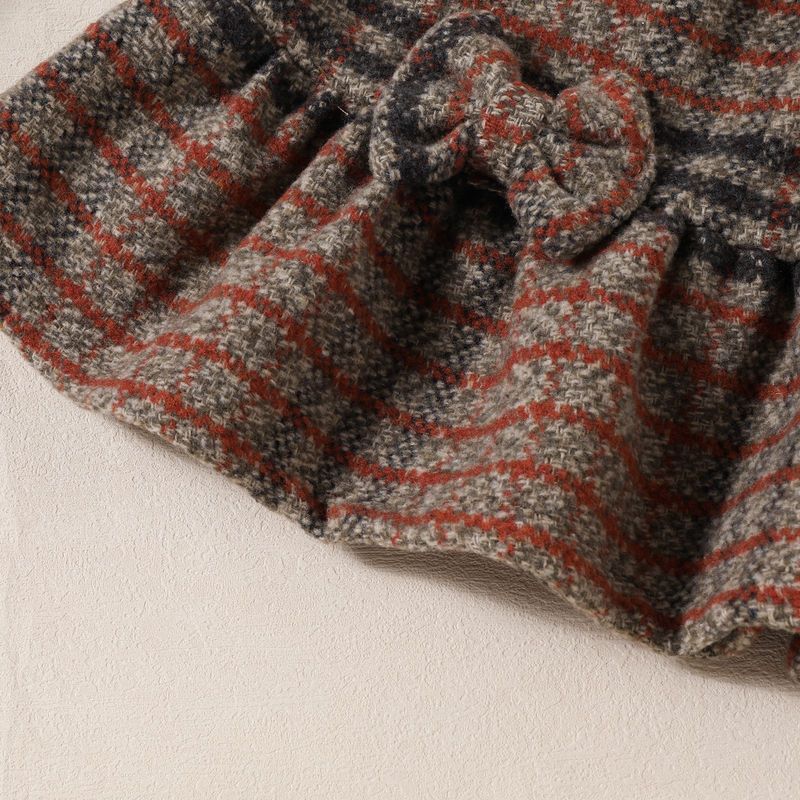 Abbigliamento di Ch, top a maniche lunghe per ragazze, gilet in lana scozzese + gonna a trapezio, set da tre pezzi, alla moda ed elegante per_voghion.com