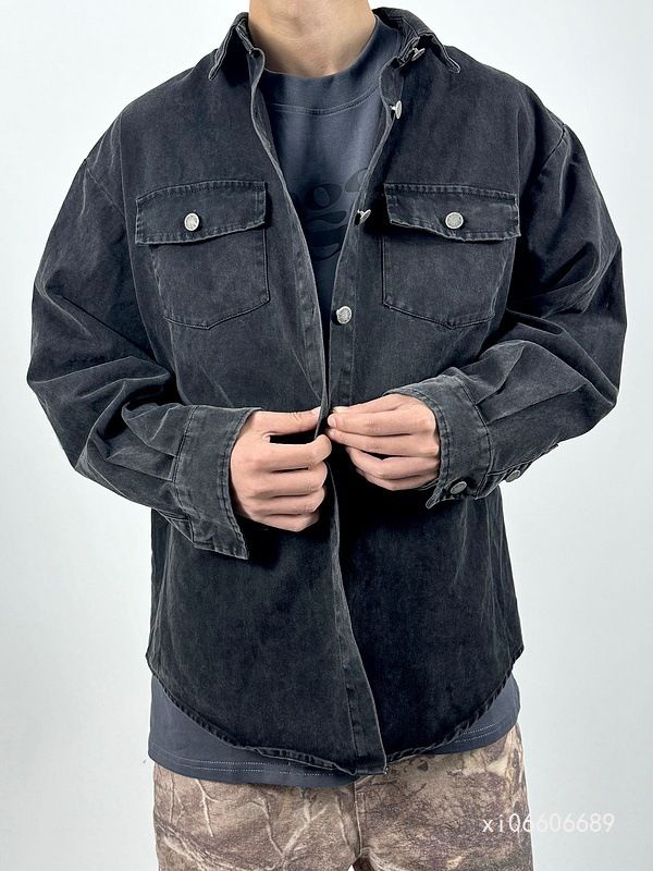 Herbst/Winter Neue Color-Block Umlegekragen Amerikanischer Stil Canvas Gefärbt Vintage Washed Arbeitshemd Unisex Jacke_voghion.com