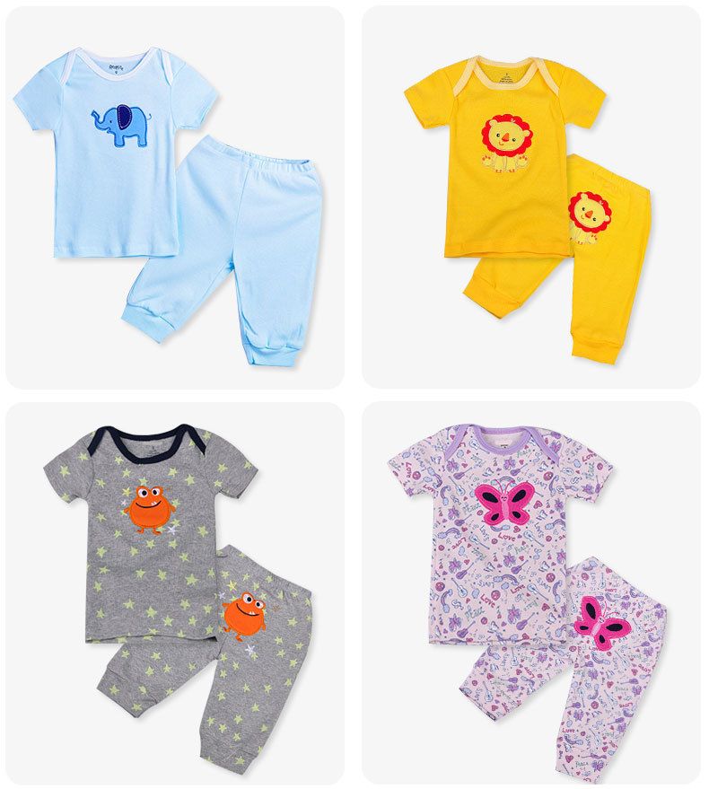 Madre y niños, camiseta de manga corta con cuello tipo sobre para bebé + pantalón, traje de manga corta, pijamas de algodón para bebé, Conjunto de 2 juegos_voghion.com