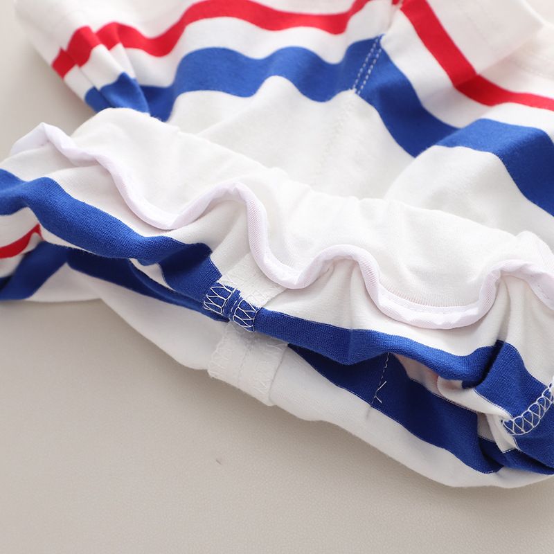 Liten och medelstor sommar randig kostym för pojkar och flickor, ärmlös rund hals, tvådelad linne för barn_voghion.com