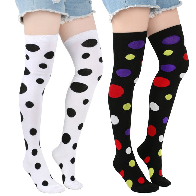 Unisex Halloween polka Dot Clown pończochy Rave Ball party wykonujący świąteczne polka dot skarpetki za kolano_voghion.com