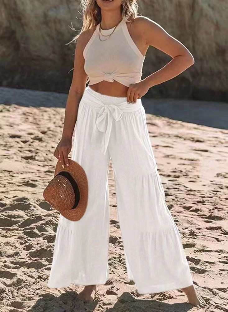 Pantaloni casual da donna in cotone stile casual realizzati con vecchi pantaloni a vita media da indossare_voghion.com