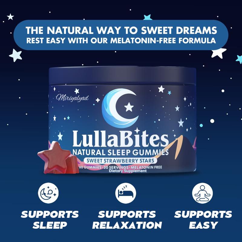 Lulabites Natural Sleeping Gummies - Melatonin Free, Sweet Strawberry Star | Botanical Essence Relaxation And Sleep Support, Pack Of 60, Nutritional_voghion.com