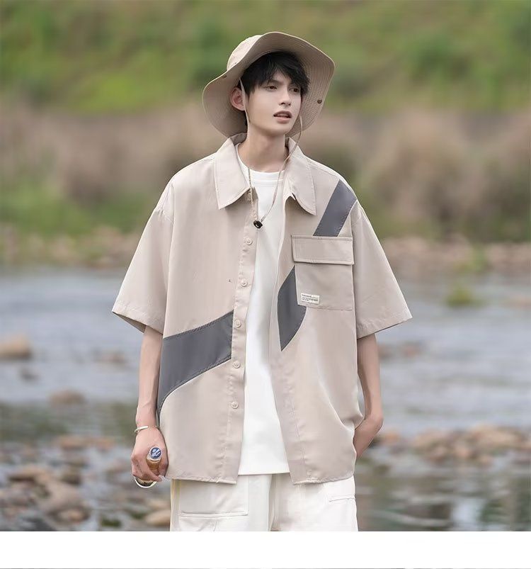 【 Spezial 】 Sommer-Kurzhemd für Herren, lässiges, locker sitzendes Hemd, dünne, drapierte Arbeitsjacke, halbärmeliges T-Shirt_voghion.com