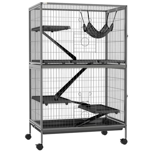 PawHut 50' 5-Tier Small Animal Cage, Ferret Cage, Large Chinchilla Cage With Hammock Accessory & Heavy-Duty Steel Wire, Small Animal Habitat Wit_voghion.com