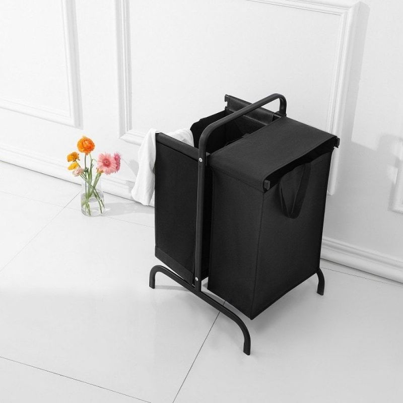 2-Tier Laundry Hamper 110L Large Oxford Clothes Basket Sorter With, Lid And Sorting Cards For Clothes & Toys Storage,Black_voghion.com