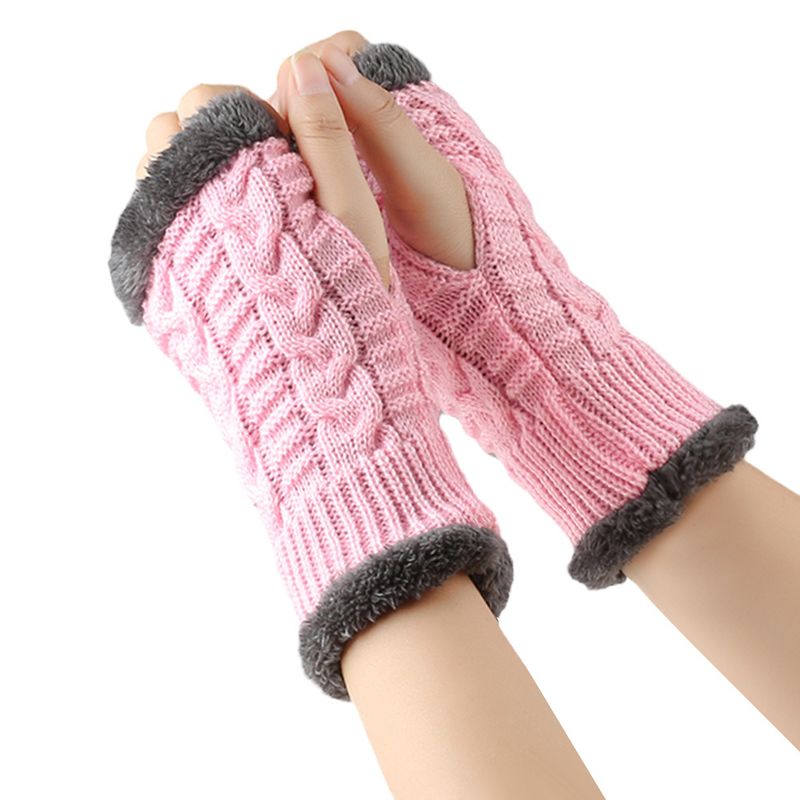 Unisex-Handschuhe aus dicker Wolle, kurzer Handgelenkschutz für Fingerspitzen, flauschige kurze Handschuhe, gestrickte Ärmel aus Acryl und Fleecehandschuhe_voghion.com