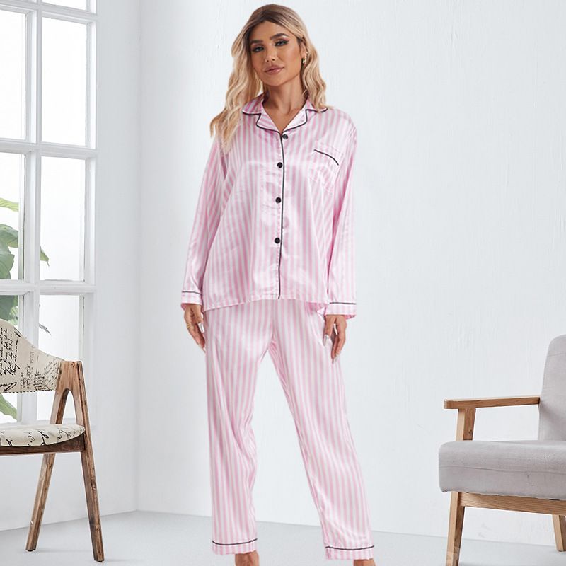 Pigiama da donna per infermiere, con maglietta a righe bianche e rosa, pantaloni e maniche lunghe_voghion.com