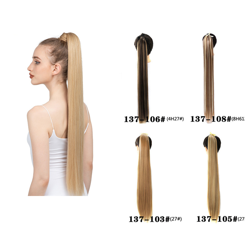 Capelli sintetici per donne con capelli lunghi e lisci e coda di cavallo invisibile naturale_voghion.com