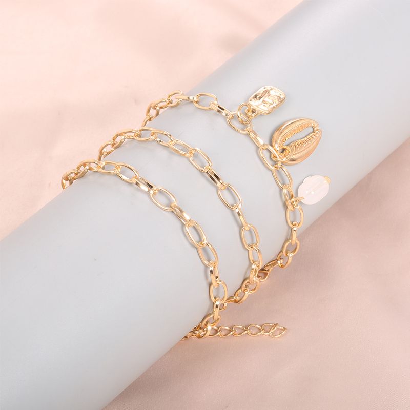 Bohemian Natural Irregular Pearl Gold Plated Shell Bracelet Set of 3_voghion.com