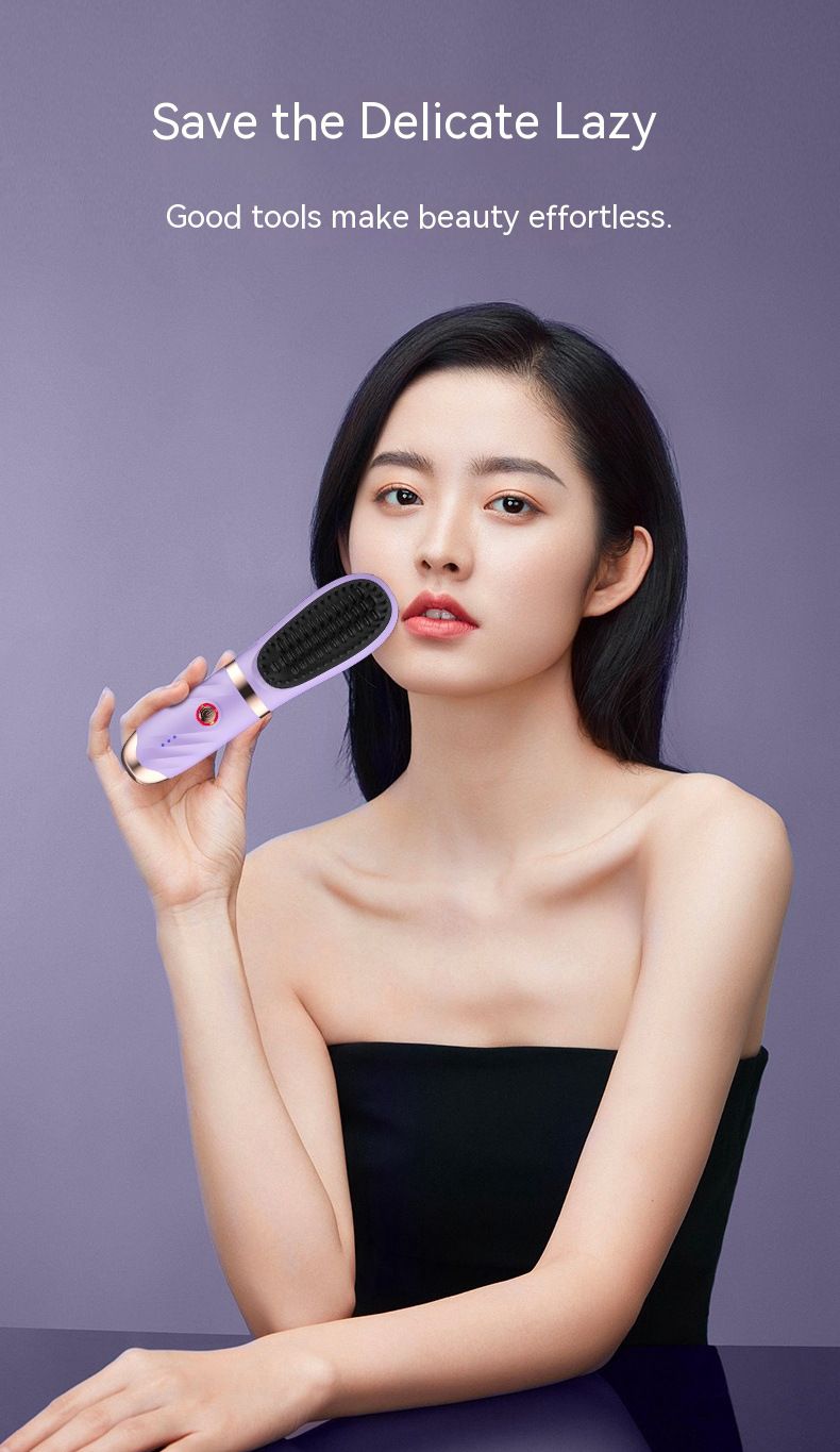 New lazy straight hair comb wireless hair straightener small USB charging portable travel curling and straightening dual purpose artifact_voghion.com