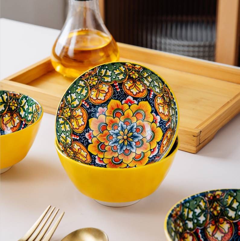 4,75 Zoll großes Keramikschüssel-Set mit Steinmuster – Unterglasurporzellan im Bohemian-Stil, elegante Steinstruktur, mikrowellen- und spülmaschinenfest_voghion.com