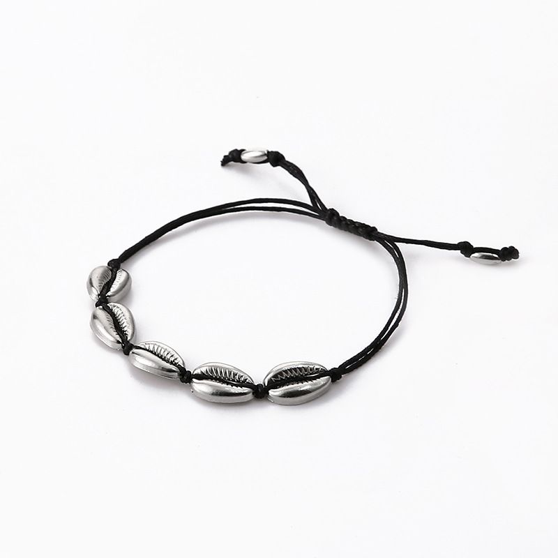 Bohemian hand woven rope 5 shell anklet beach foot ornaments_voghion.com