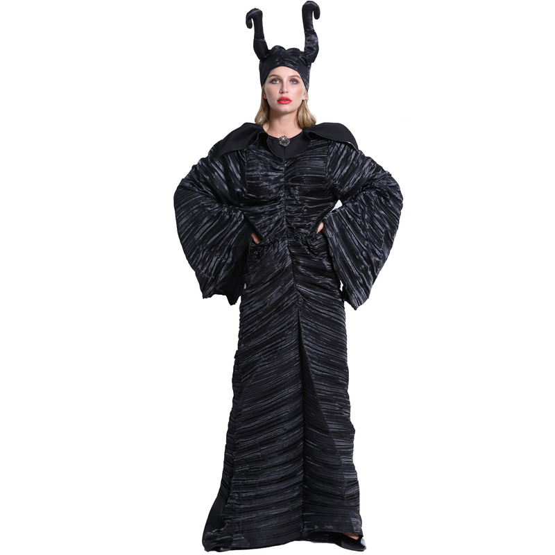 M-3XL Große Größe Halloween Kostüm Maleficent Dark Witch Kostüm Horn Hexe Kostüm Uniform_voghion.com