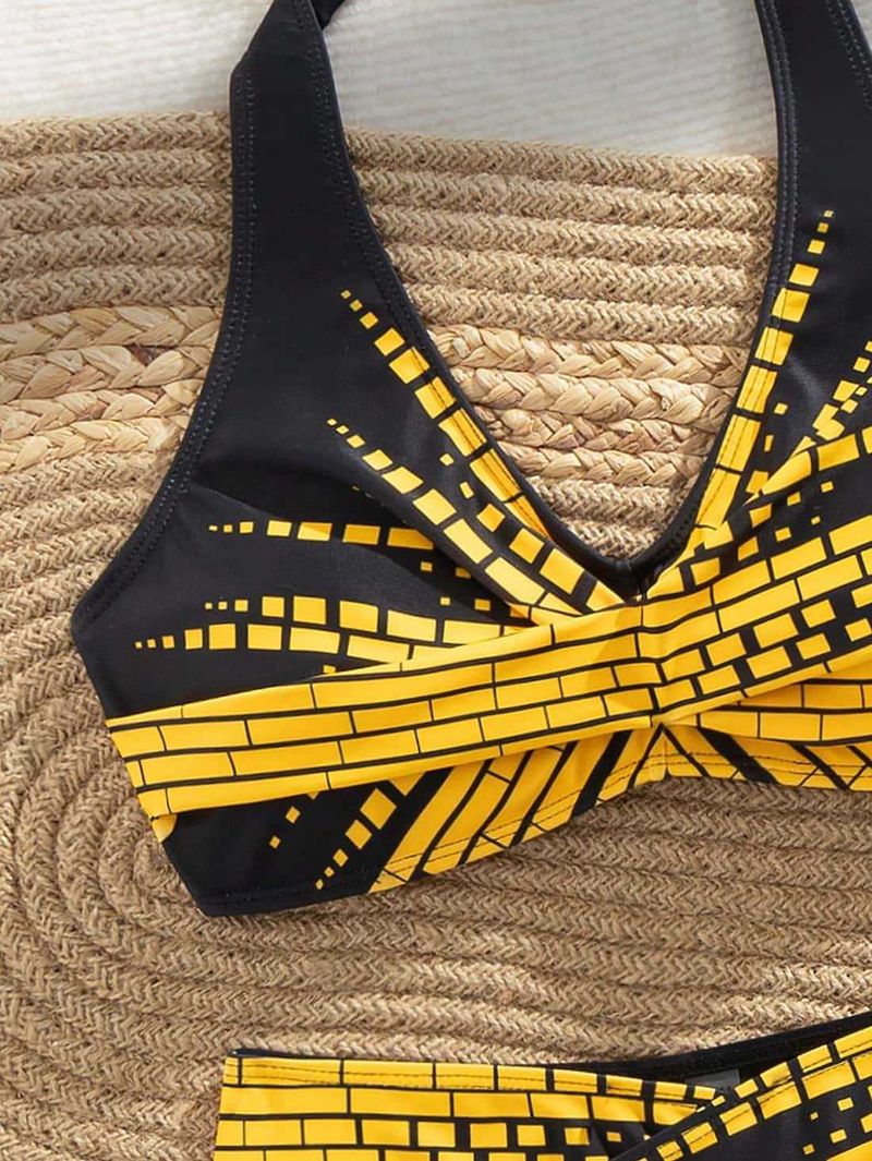 Bikini de cintura alta ajustado para mujer, estilo conservador, para natación, deportes de aguas termales y ocio._voghion.com