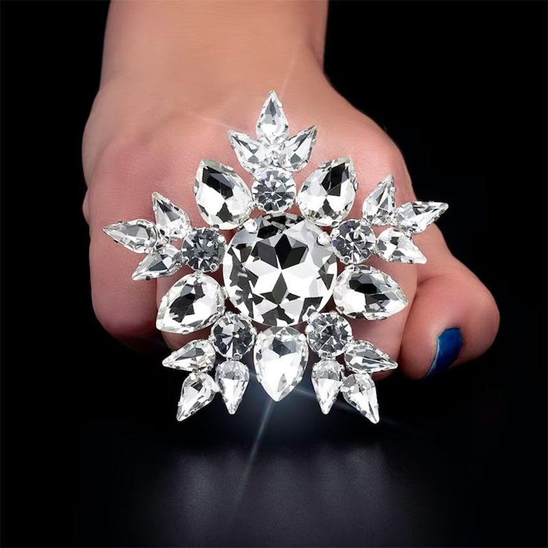 Anello accessorio versatile a forma di fiocco di neve esagerato con strass di grande personalità_voghion.com