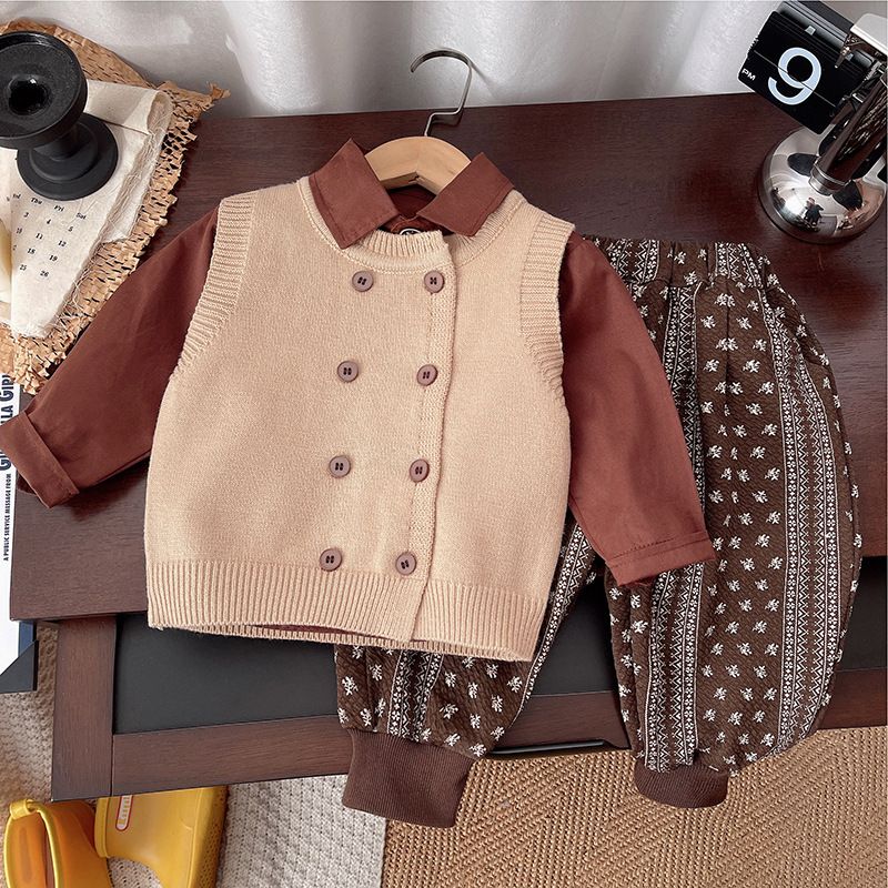 Ensemble 3 pièces pull-over décontracté coréen pour garçon, style occidental, nouvelle collection printemps-automne, petite et moyenne taille, mode enfant_voghion.com