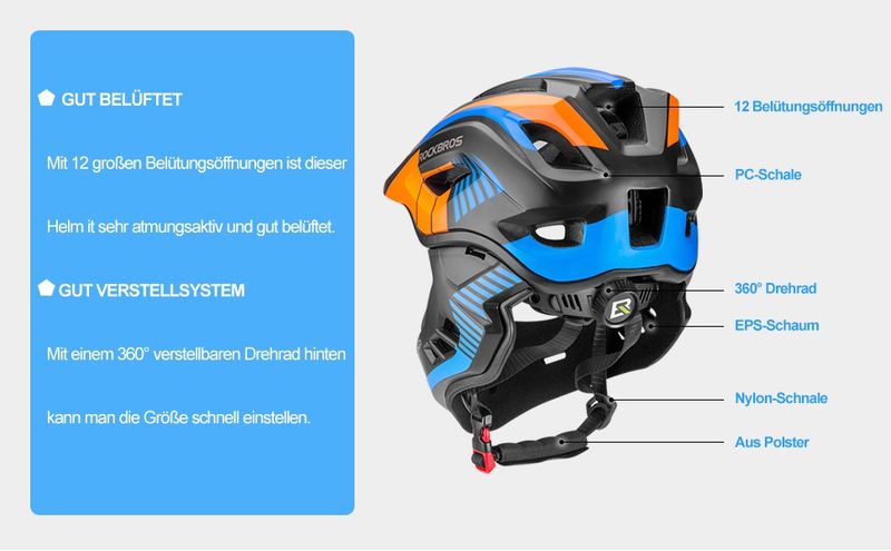 ROCKBROS Fahrrad Kinderhelm Integralhelm Schutzhelm Antischweiß Trennbar 48-58CM_voghion.com