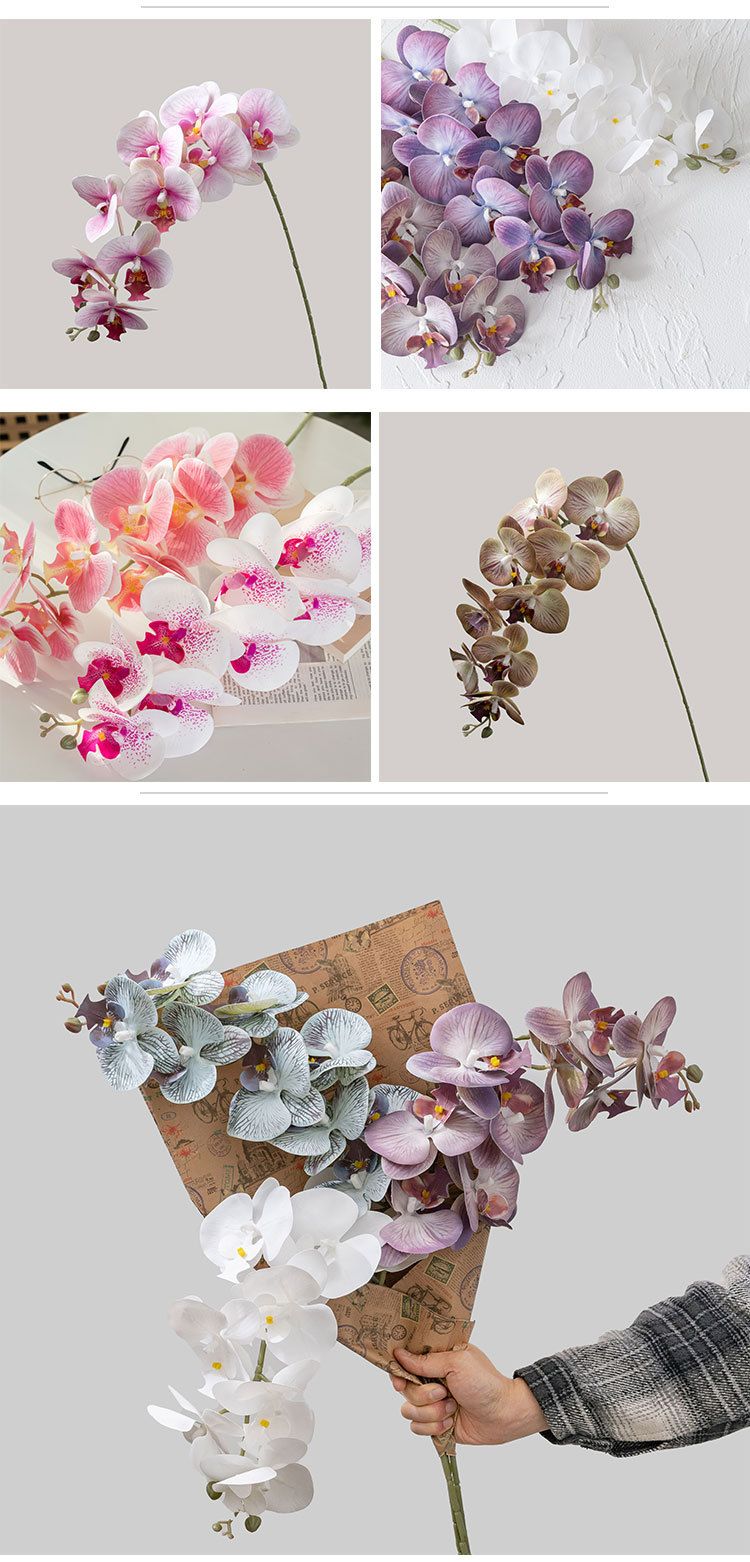 Artificial & Dried Flowers Green Plant Milk Candy Nine Head Hand Feel Moisturizing Phalaenopsis Artificial Flower Flower Wedding Decorations_voghion.com