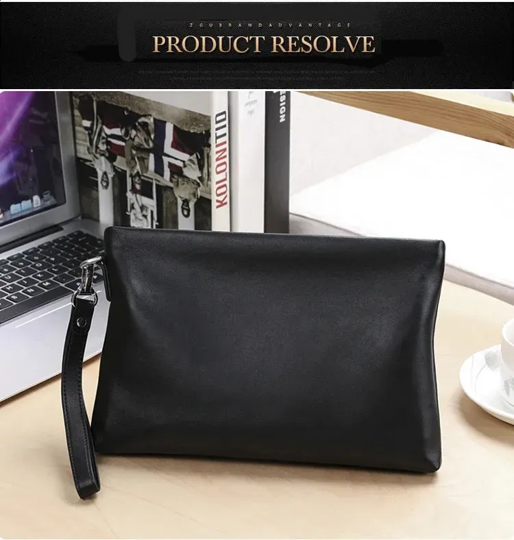 Wmnuo 2025 Clutches Herren Umschlaghandtasche aus echtem Lammleder Geldbörsenbeutel für Clutch Business Handytasche Herren_voghion.com