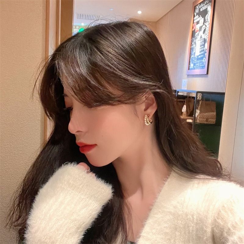 Women's earrings version double-layer metal 2023 new simple temperament niche personality earrings women's high-end earrings_voghion.com