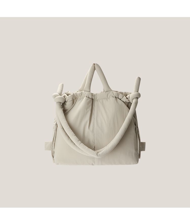 Borsa tote imbottita in nylon casual, morbida e imbottita, da donna, con tracolla, semplice, vintage, grande capacità._voghion.com