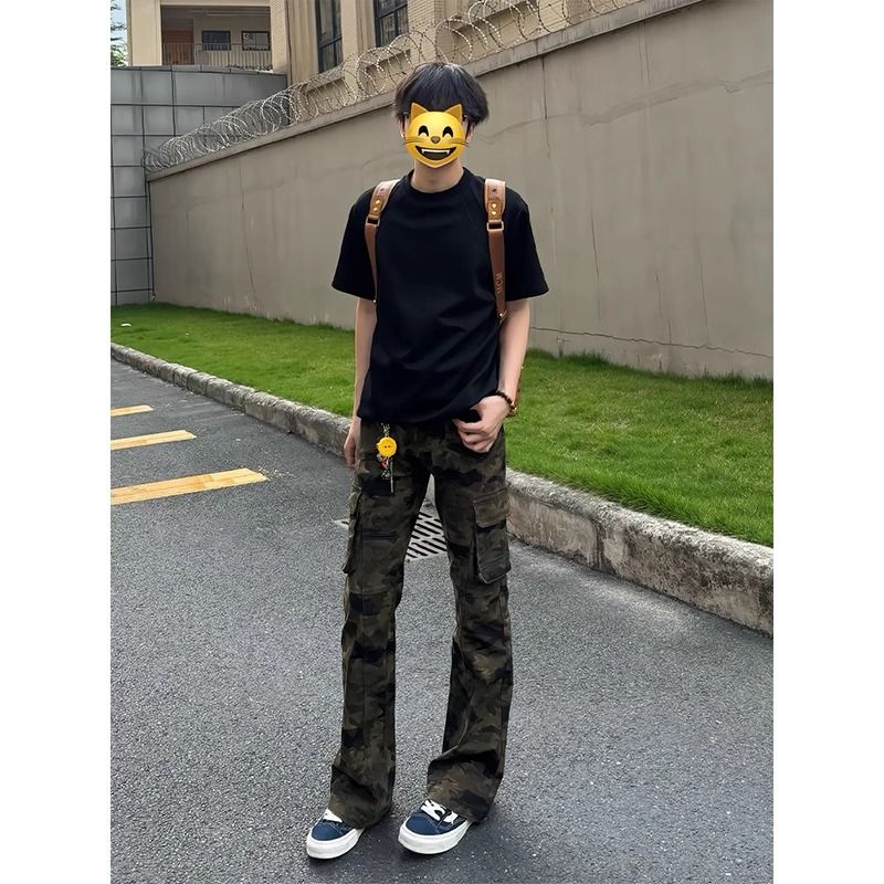 Spring And Autumn American Retro Camouflage Micro-pull Jeans Men's High Street Pants Slim-fitting And Thin Straight-leg Pants_voghion.com