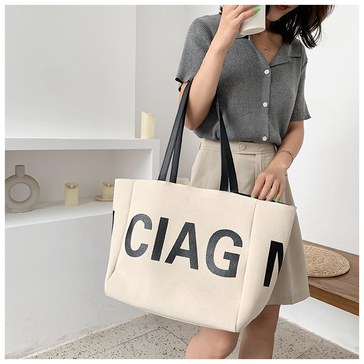 Borse per donna nuova borsa tote portatile in tela con lettera di moda Borsa per la spesa da donna semplice borsa a tracolla per studenti in stile coreano_voghion.com
