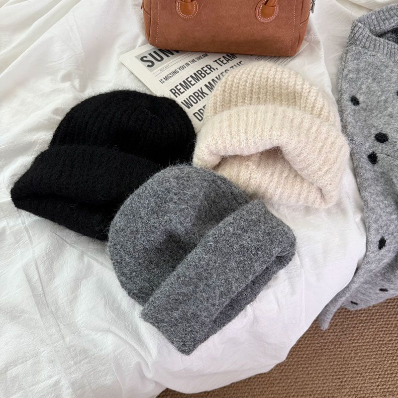 Berretto morbido da donna, in lana lavorata a maglia, con risvolto, per coppia, con paraorecchie, semplice, versatile, tinta unita, autunno inverno, caldo_voghion.com