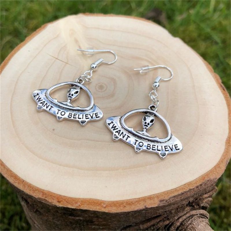 Boucles d'oreilles extraterrestres OVNI européennes et américaines, crochets d'oreilles, processus de galvanoplastie, cadeaux intéressants faits à la main, vente en gros_voghion.com