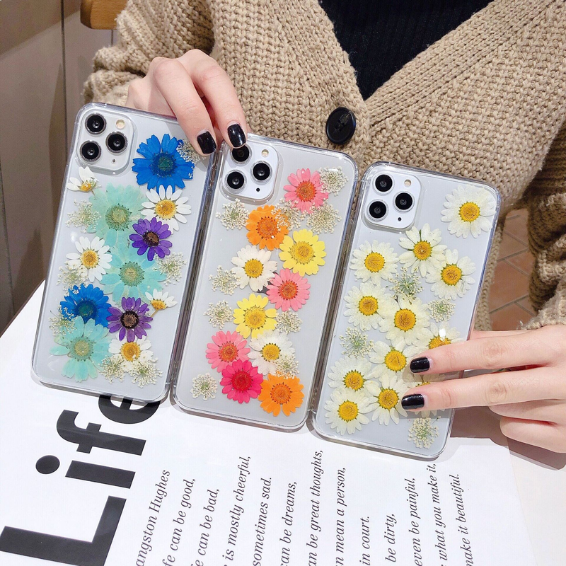 Custodia per telefono con crisantemo colorato, adatta per iPhone 13pro Max/iPhone 12Mini/XR, con polvere scintillante e colla a goccia._voghion.com