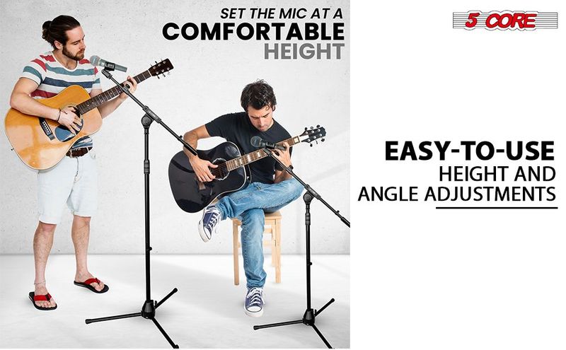 5 Core Microphone Stand Floor Height Adjustable W Extending Telescoping Boom Arm_voghion.com