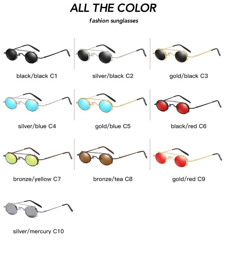 SHAUNA Punk Styles Women Small Oval Sunglasses Fashion Men Removable Clip Dual Use Blue Mirror/Clear Lens Glasses UV400_voghion.com
