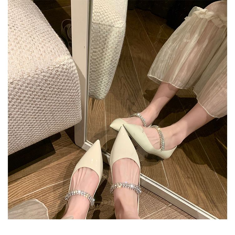 Grape Mom Same Style ~ Diamond Strap Mules Half Slippers For Women Outdoor Pointed Toe Sandals Spring Autumn Fairy Flat_voghion.com