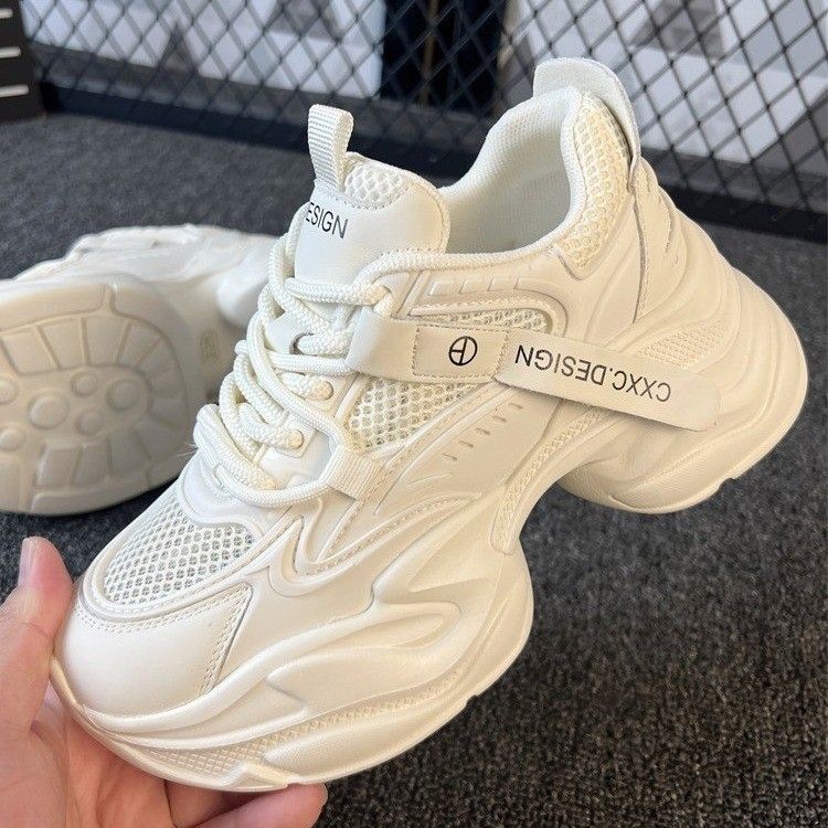 Papà 2025 Nuove Scarpe Casual da Donna con Suola Alta, Primavera ed Estate, Bianche, in Rete e Traspiranti_voghion.com