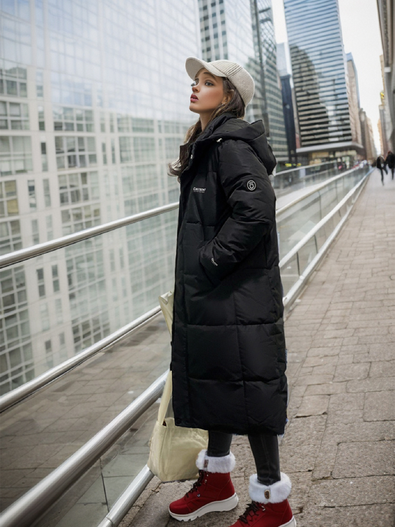 Giacca da donna lunga con cappuccio fino al ginocchio, per donna, in cotone spesso e casual_voghion.com