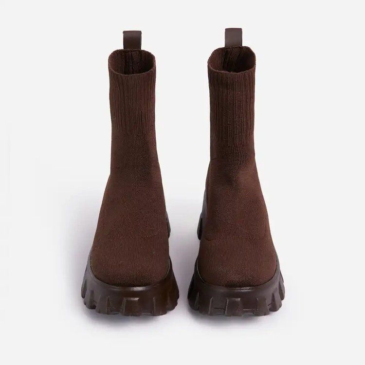 Zīmola SHLIANG Sieviešu puszābaki Viegli ikdienas apavi sievietēm Wedge Fashion Zeķu zābaki Adīšana Ziemas Vidēja Tube Platform Boot SB159_voghion.com