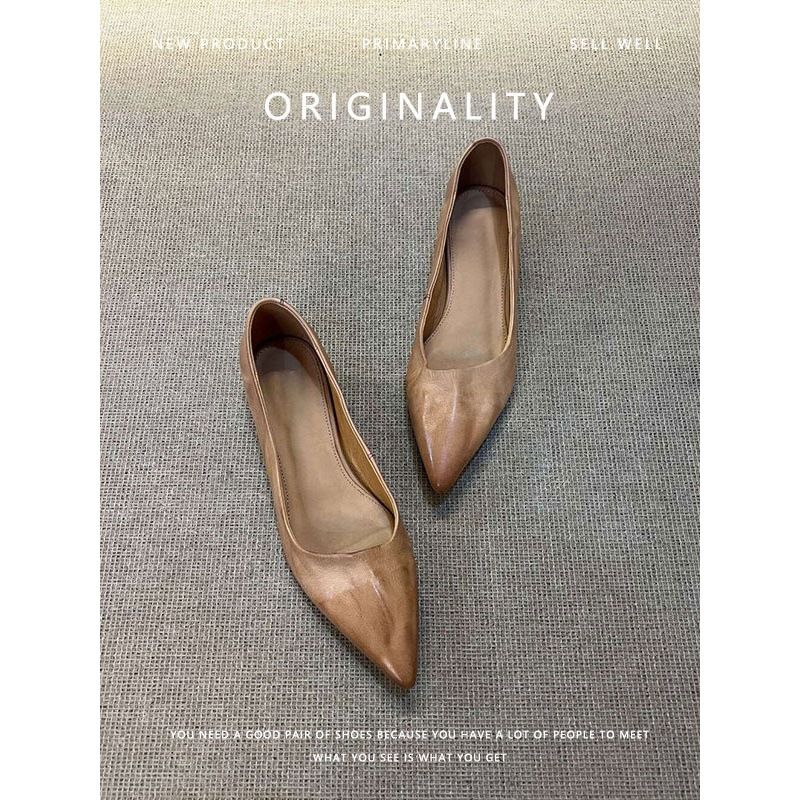 Super Soft Sheepskin Genuine Leather Pointed Toe Elegant Single Women's Shallow Commuting Slip-On French Simple Work_voghion.com