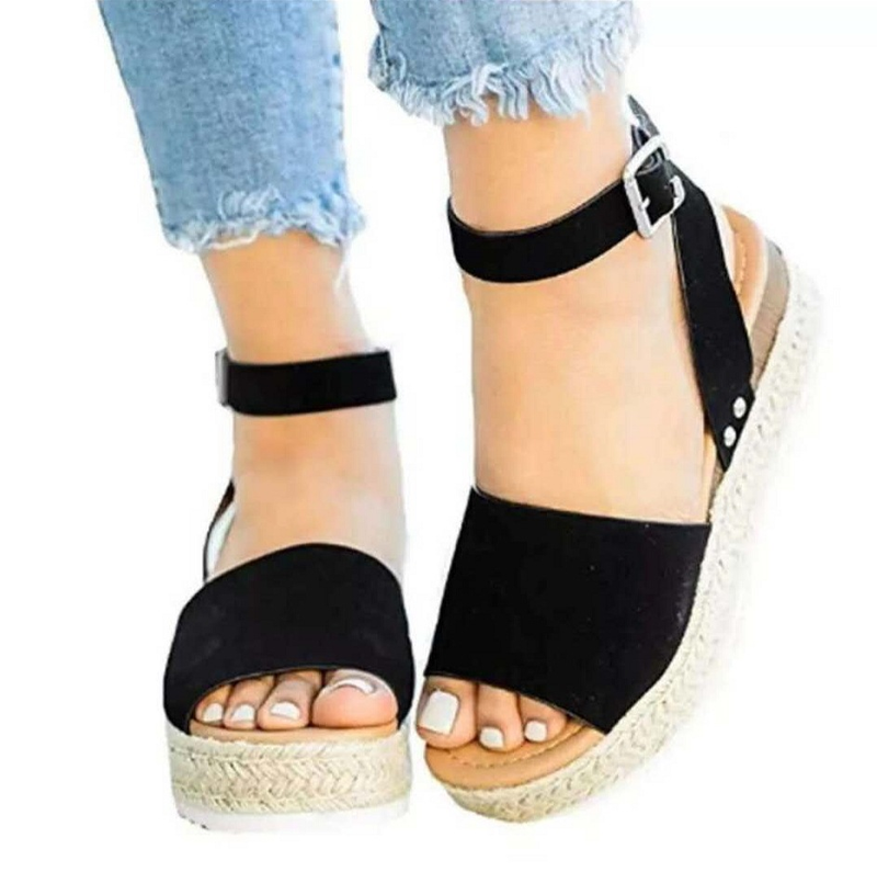 Damesschoenen, dikke zolen, sandalen met gesp, sleehak, touw, lichte onderkant, dikke onderkant, sandalen met hoge hak voor dames_voghion.com