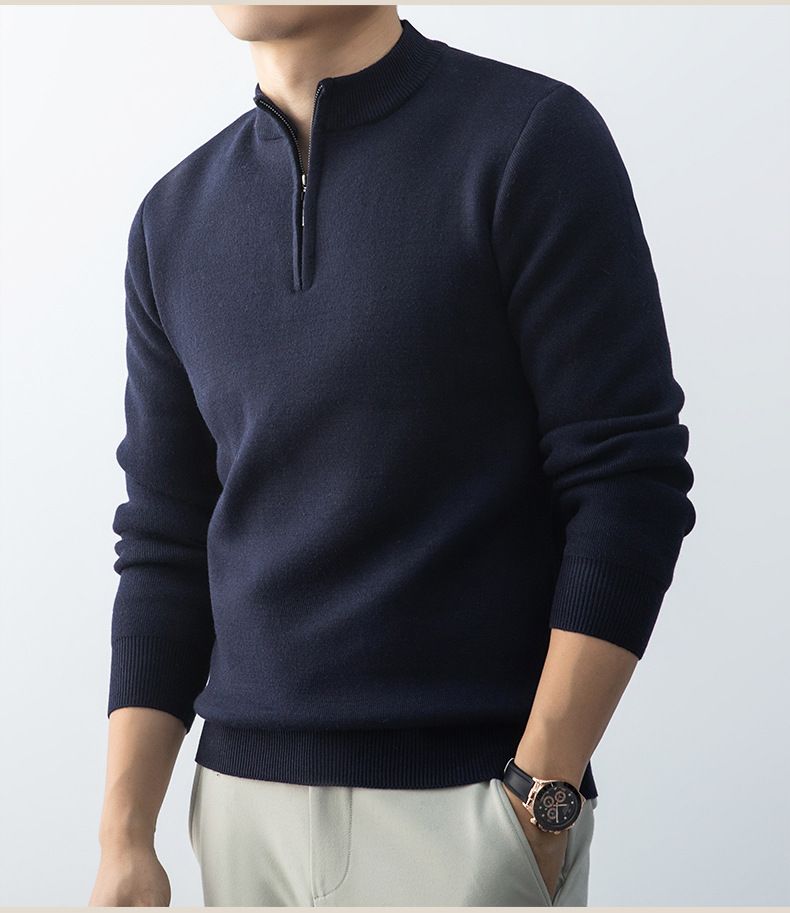 Men's Casual Zip-Up Knit Sweater – Soft Pullover With Stylish Half-Zip (Burgundy/Brown/Khaki/Dark Gray)_voghion.com