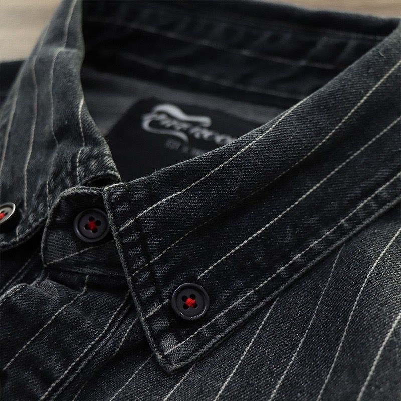 Camicia a maniche lunghe da uomo alla moda, a righe in denim, artistica e fresca, giacca casual primaverile e autunnale_voghion.com