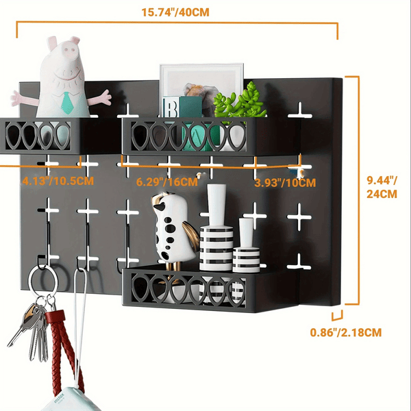 Gold Key Hook With 3 Adjustable Baskets And 3 Hooks For Wall Storage Hanging Plate_voghion.com
