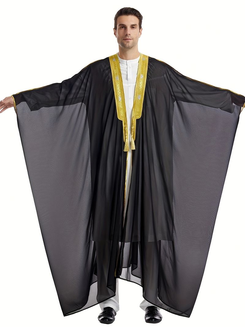 Men's Clothing Middle East Dubai Turkish Muslim Men's Bachelor's Clothing Embroidered Contrast Color Chiffon Robe Thobe_voghion.com