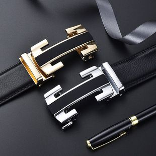 Cintura da uomo all'ingrosso Nuovo commercio estero europeo e americano transfrontaliero cintura in pelle con fibbia automatica in lega a due strati in pelle bovina_voghion.com