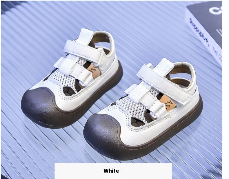 Scarpe da spiaggia con punta a pane in rete cava per bambini e bambine, sandali con suola morbida, primavera/estate 2024_voghion.com